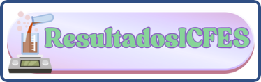 Logotipo con texto "ResultadosICFES" en letras verdes sobre fondo rosado y lila, con dibujo de equipo de laboratorio y tubo de ensayo con burbujas.