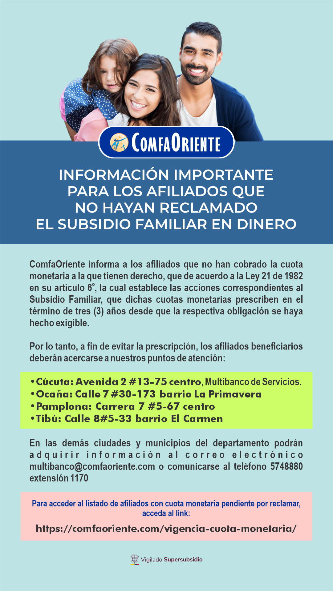 Prescripción subsidio familiar en dinero - Agosto 2025