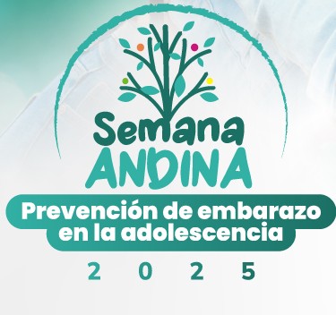 Logotipo de Semana Andina con árbol colorido y el lema Prevención de embarazo en la adolescencia, año 2025.