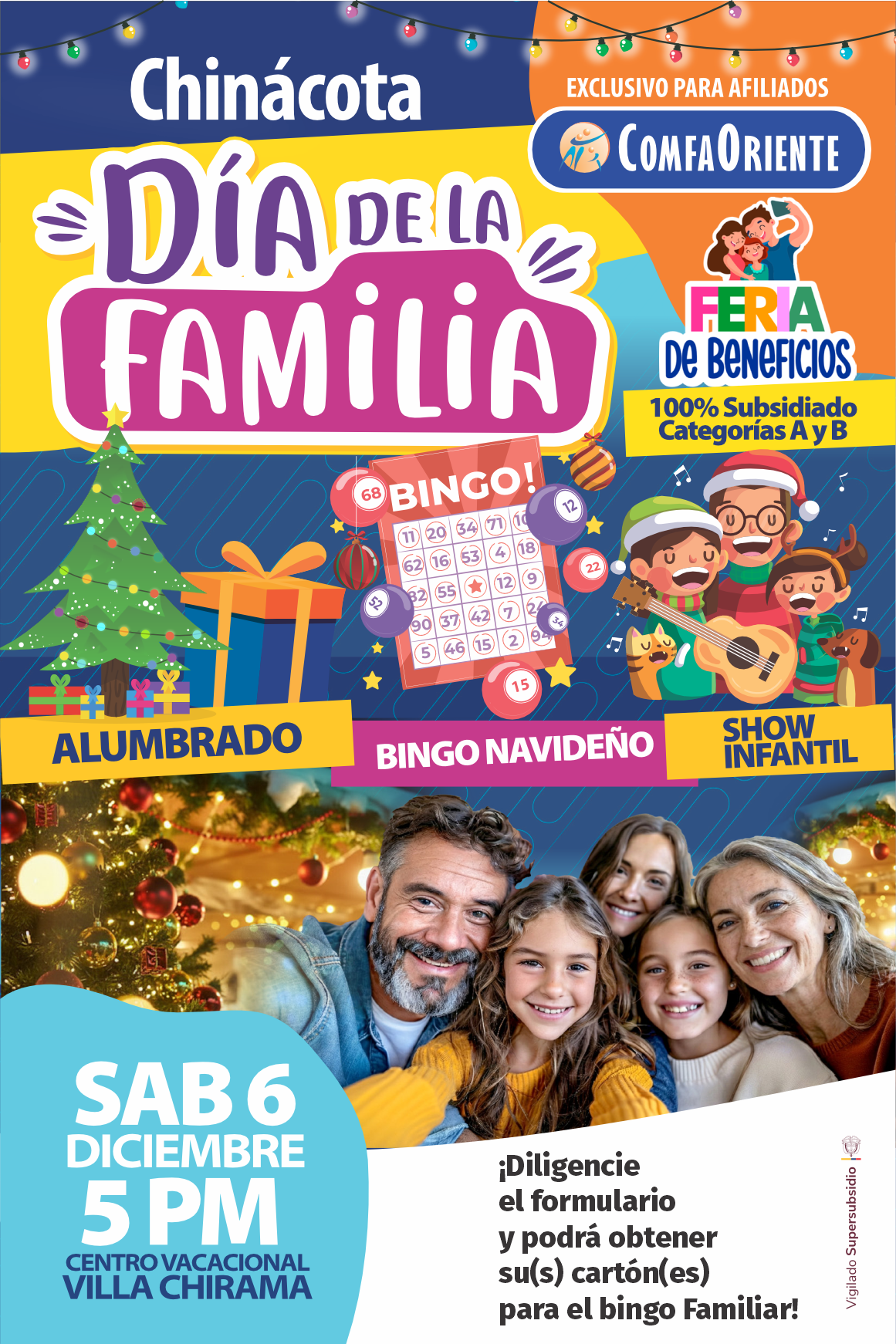 Día de la Familia en Chinácota: árbol de Navidad, tarjetas de bingo, show infantil y foto de familia; Sáb 6 dic 5 PM.
