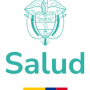 Logotipo turquesa con emblema decorativo encima de la palabra Salud y pequeñas franjas amarilla, azul y roja abajo.