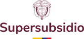 Escudo estilizado sobre la palabra Supersubsidio y debajo tres franjas amarillo, azul y rojo